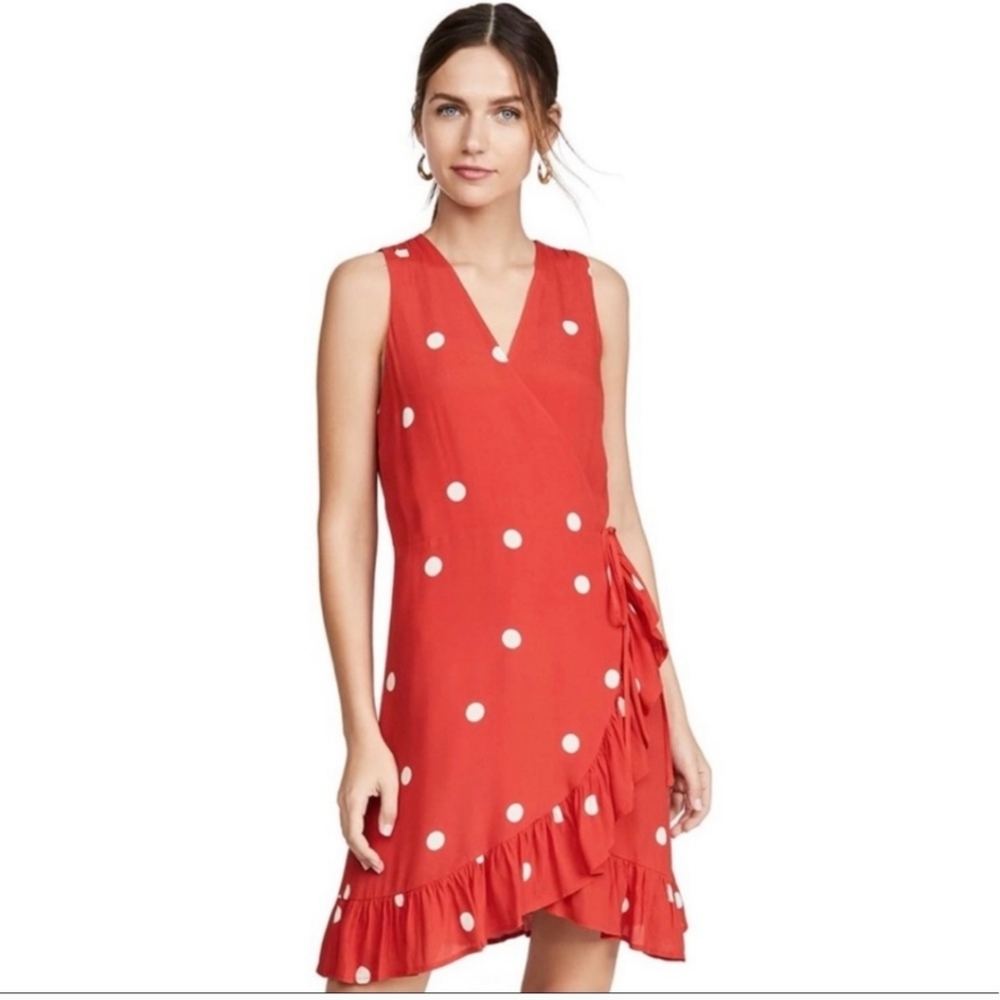 Rails Madison Scarlet PolkaDots Mini Wrap 100% Rayon dress Size L